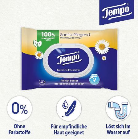 16 x 42er Pack Tempo Sanft & Pflegend Feuchte Toilettentücher ab 18,58€ (statt 24€)