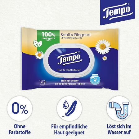 16 x 42er Pack Tempo Feuchte Toilettentücher ab 18,84€ (statt 28€)