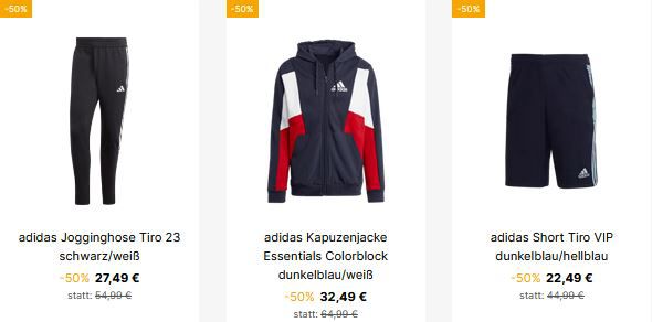 adidas Sale mit mind. 55% Rabatt + VSK Frei   z.B. Kapuzenjacke für 29,24€ (statt 65€)