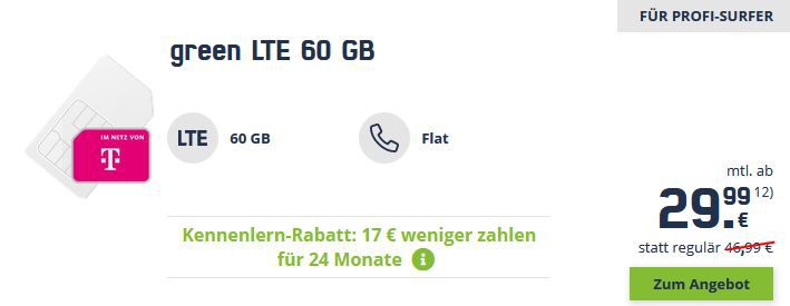 freenet: Telekom Tarife zum Angebotspreis   z.B. Flat + 60GB für 29,99€ mtl. + AP Frei