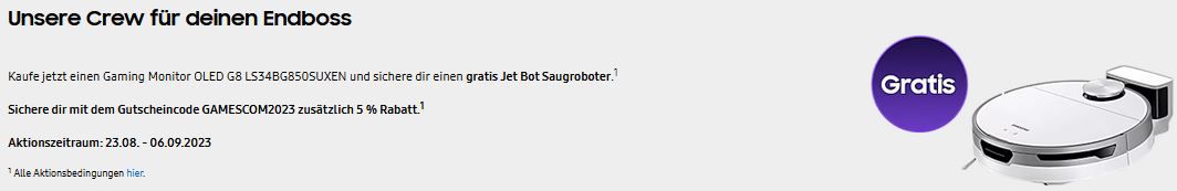 Samsung Odyssey OLED G8 Monitor + Jet Bot Saugroboter für 1.082€ (statt 1.308€)