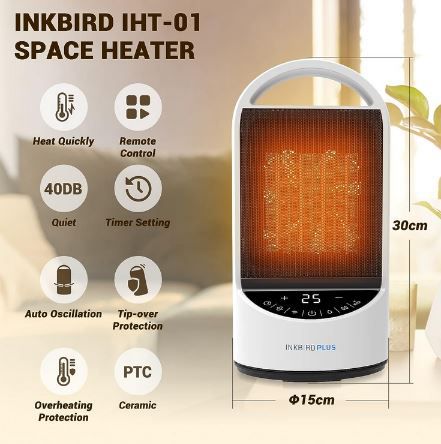 INKBIRD IHT-01 Heizlüfter mit Fernbedienung & Touch-LED für 41,99