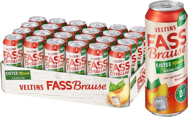 24er Pack Veltins Fassbrause Eistee Pfirsich, 0,5L ab 15,57€ (statt 23€)