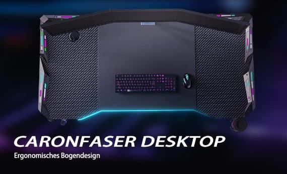 HLONONE Gaming Schreibtisch mit LED, 120 x 60cm für 65,97€ (statt 110€)