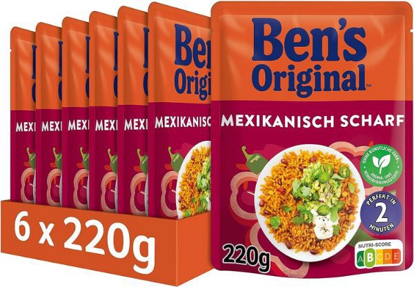 6x Bens Original Express Reis Mexikanisch Scharf, 220g ab 8,79€ (statt 14€)