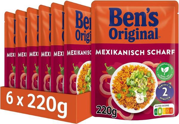 🌶️ 6x Bens Original Express Reis Mexikanisch Scharf, 220g ab 8,89€ (statt 14€)