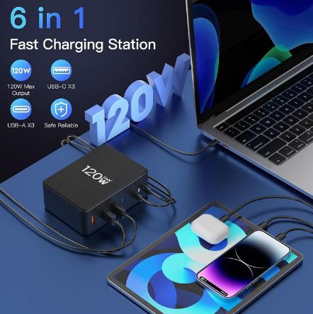 layajia 6 Port USB C + USB A Ladegerät mit 120W für 26,49€ (statt 53€)