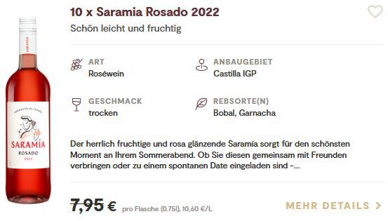 10 Flaschen Saramia Rosado 2022 Rosewein für 37,89€ (statt 80€)