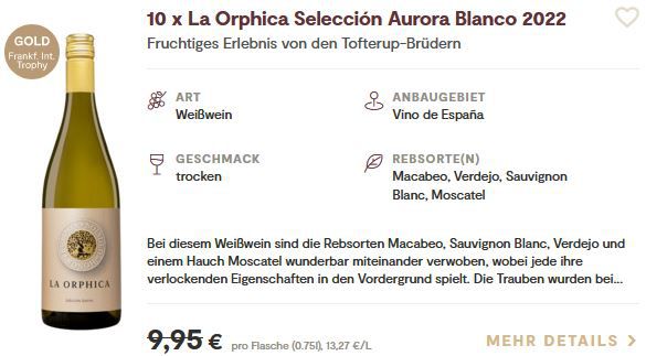 10 Flaschen La Orphica Selección Aurora Blanco 2022 für 47,89€ (statt 99€)