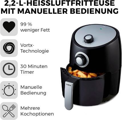 Tower T17023 Vortx Heißluftfritteuse mit 2,2L für 29,99€ (statt 45€)