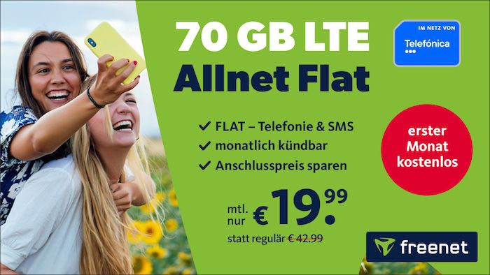 🔥 o2 Allnet Flat mit 70GB LTE für 19,99€ mtl.   monatlich kündbar