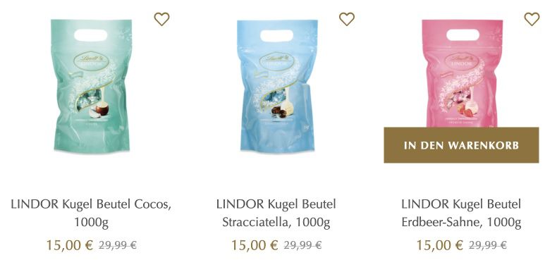 Lindt Sale mit 50% Rabatt + VSKfrei z.B. 1kg Lindor Kugeln für 15€