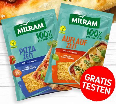 Milram: Vegane Pizza Zeit oder Auflauf Zeit gratis ausprobieren