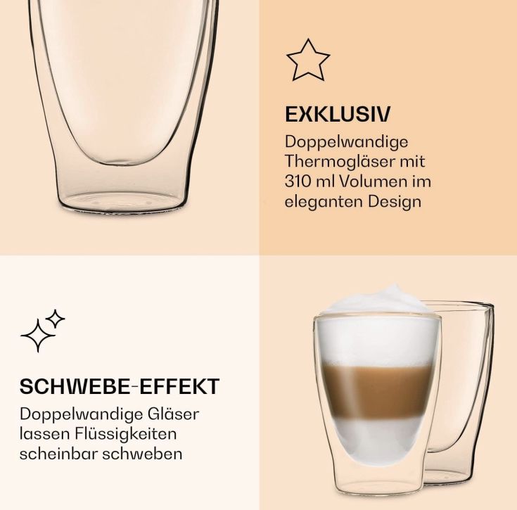 4x DUOS Latte Macchiato Doppelwandige Gläser (310ml) für 14,99€ (statt 27€)