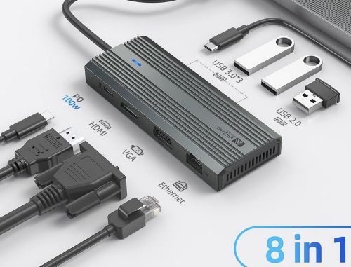 8in1 USB C Hub mit 4k 60Hz & 100W PD für 22,79€ (statt 30€)