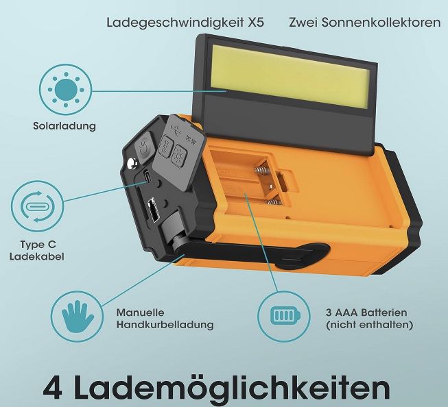 Solar  & Kurbelradio mit LED & 5000 mAh Akku für 9,99€ (statt 30€)