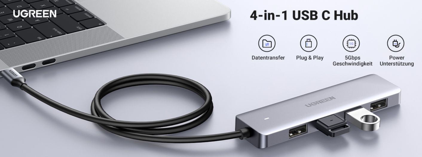 UGREEN USB C Hub mit 4x USB 3.0 Ports für 9,99€ (statt 16€)
