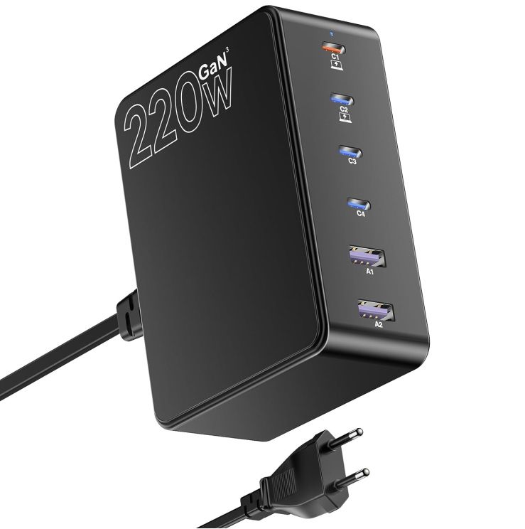 220W PD USB C Ladegerät mit 6 Ports für 31,49€ (statt 80€)