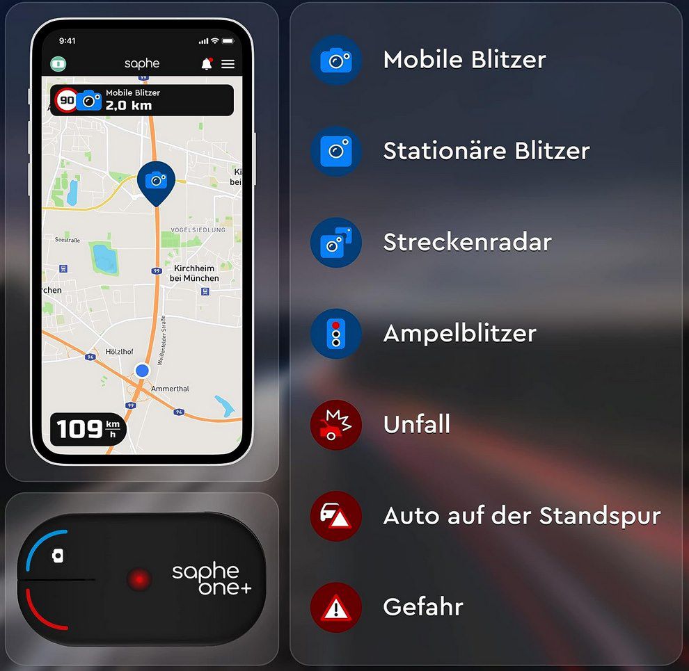 Saphe One+ Verkehrsalarm   Daten von Blitzer.de für 29,95€ (statt 65€)