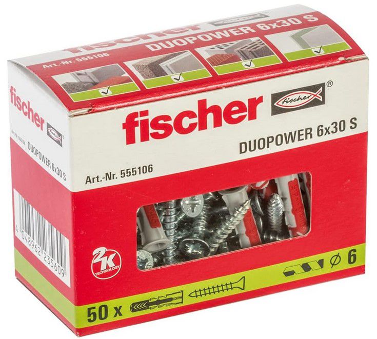 50 x fischer DUOPOWER 6 x 30 Schrauben mit Universaldübel für 8,54€ (statt 13€)