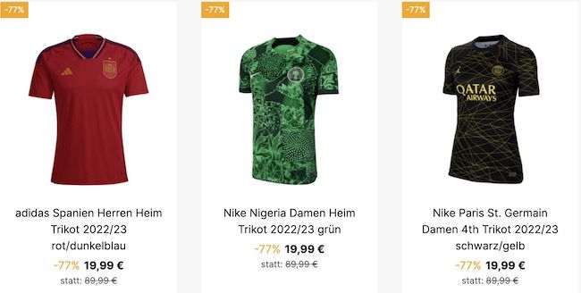 Trikot Sale für je nur 19,99€ + keine VSK