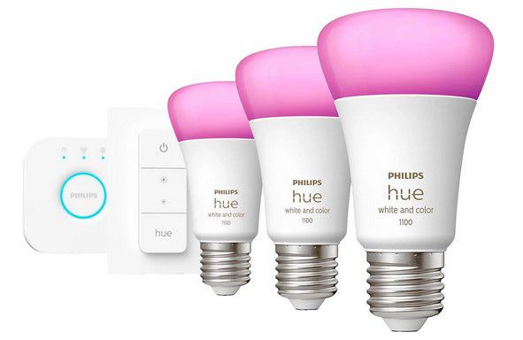 3er Philips Hue White & Color E27 + Bridge + Dimmer für 79,90€ (statt 116€)