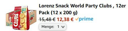 12x Lorenz Snack World Party Clubs (je 200g) ab 12,38€ (statt 19€)
