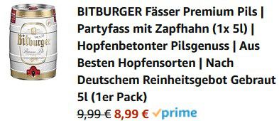 Bitburger Premium Pils 5 Liter Partyfass ab 8,99€ (statt 16€)