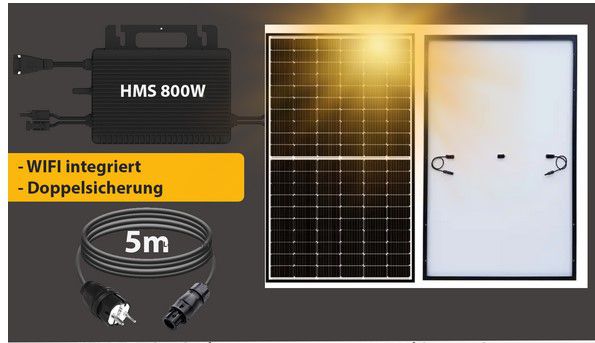 Balkonkraftwerk: 2 Solarmodule + Hoymiles HMS800 Wechselrichter max 820W für 389,90€ (statt 469€)