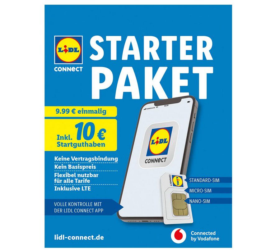 🔥 Vodafone Lidl Connect 5G Starterpaket inkl. 10€ Startguthaben für nur 1,99€ + 50GB gratis