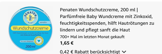 👼 200 ml Penaten Wundschutzcreme mit Zinkoxid für 1,65€ (statt 3€)