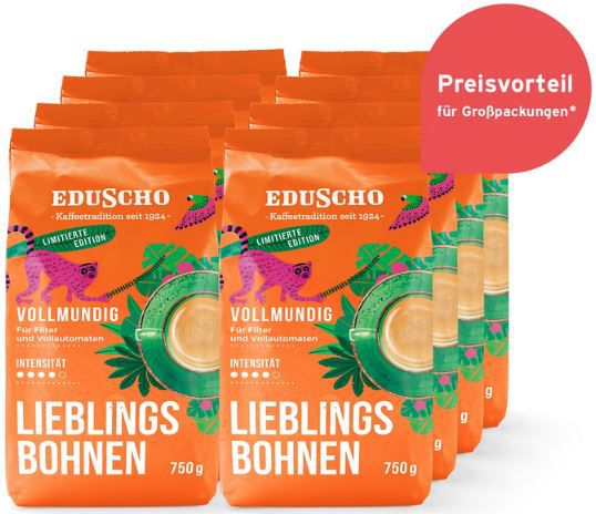 8er Pack Eduscho Lieblingsbohnen Ganze Bohne, 750g für 53,12€ (statt 76€)