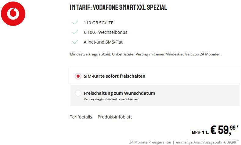 Apple iPhone 14 Pro Max mit 128GB für 179,95€ + Vodafone Flat 110GB für 59,99€ mtl.