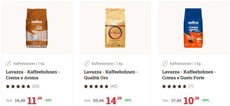 20% Rabatt auf Lavazza Kaffee   z.B. 5Kg Crema e Gusto Forte für 51,95€ (statt 69€)