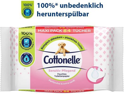 6 x 84 Cottonelle feuchtes Toilettenpapier Sensitive ab 13,68€ (statt 22€)