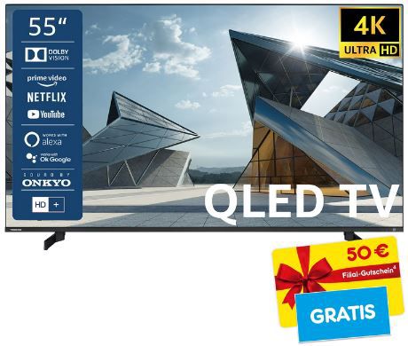 Toshiba 55QL5D63DAY 55 Zoll QLED TV für 412,94€ (statt 440€) + 50€ Filial Gutschein