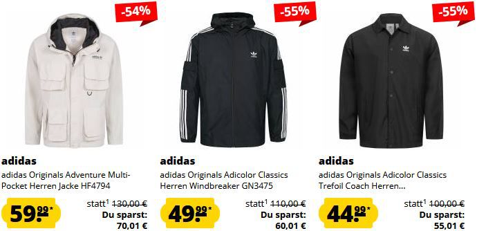 adidas Neuheiten Sale ab 9,99€ + 5€ Extra Rabatt ab 60€   z.B. Windbreaker ab 29,99€