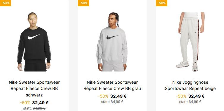 Nike Repeat Sale mit mind. 50% Rabatt + VSK Frei   z.B. T Shirt für 14,99€ (statt 27€)