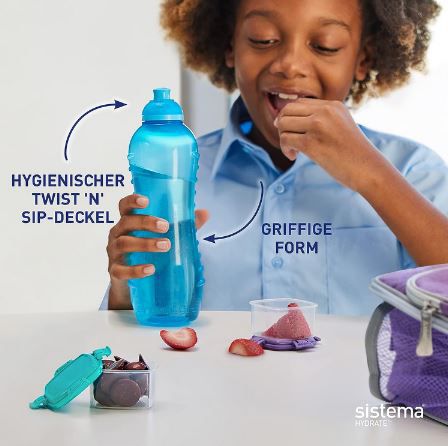 4er Pack Sistema Twist n Sip Squeeze Sports Wasserflasche, 460ml für 10,49€ (statt 20€)