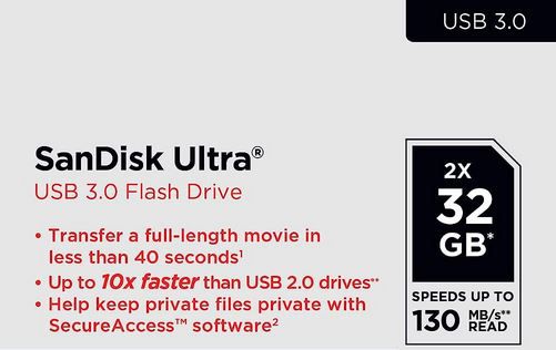 2er Pack SanDisk Ultra USB 3.0 Flash Laufwerk mit je 32GB für 9€ (statt 12€)