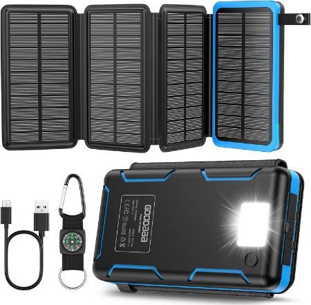 GOODaaa Solar Powerbank mit 4 Panels & 25.000mAh für 18,79€ (statt 34€)