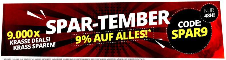 SportSpar Spar Tember Sale mit 9% Rabatt auf ALLES + VSK Frei ab 50€