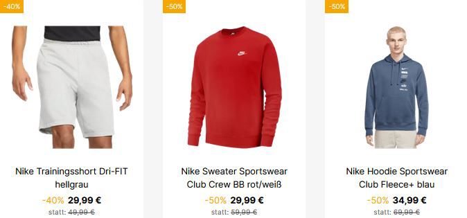 🔥 Mind. 40% Rabatt auf Nike + VSK Frei   z.B. Nike Hoodie 34,99€ (statt 48€)