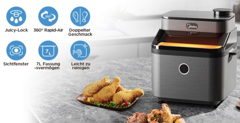 Midea DualTaste Heißluftfritteuse (7L) mit Sichtfenster für 129€ (statt 160€)