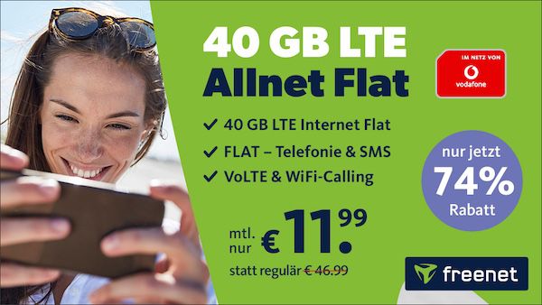 🔥 Vodafone Allnet mit 40GB LTE für 11,99€ mtl.   eSIM möglich