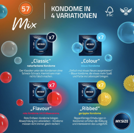 28x My.Size Mix Kondome Größe 4, 57 mm für 11,66€ (statt 24€)