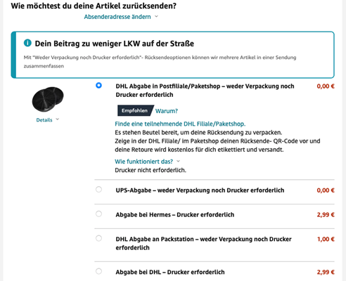 Neue Preise bei Rücksendungen auf Amazon