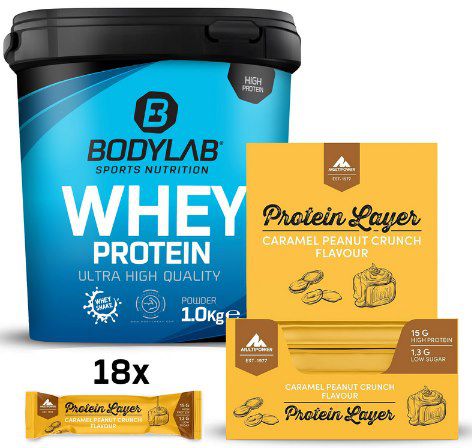 1kg Bodylab Whey Protein + 18x Multipower Protein Layer Bar für 29,99€ (statt 50€)