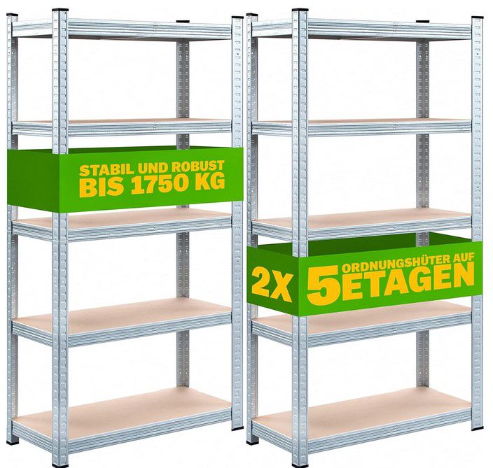 Monzana 2 X Schwerlastregal 180x90x40cm + Befestigungsmaterial für 44,99€ (statt 55€)