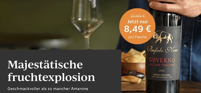 6x 2020er Bufalo Nero Governo Rotwein für 35,89€ (statt 56€)